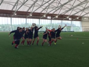 U13s Girls celebrating win lifting national cup