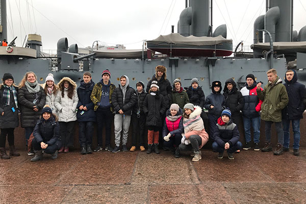 Visiting the battleship Aurora in Moscow