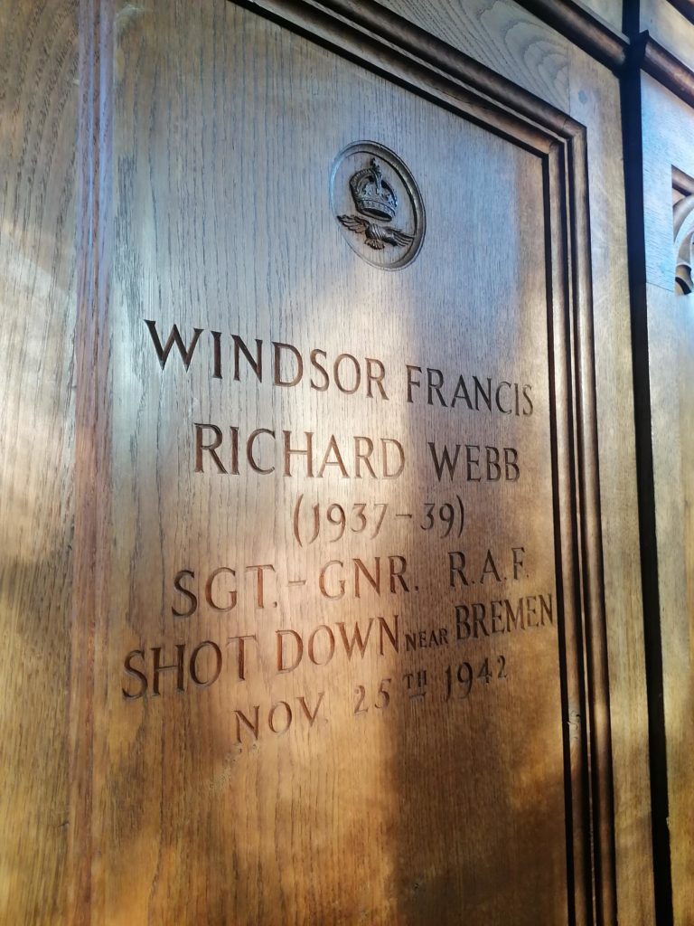 Windsor Webb Memorial Board in the Stamford Schools' Chapel